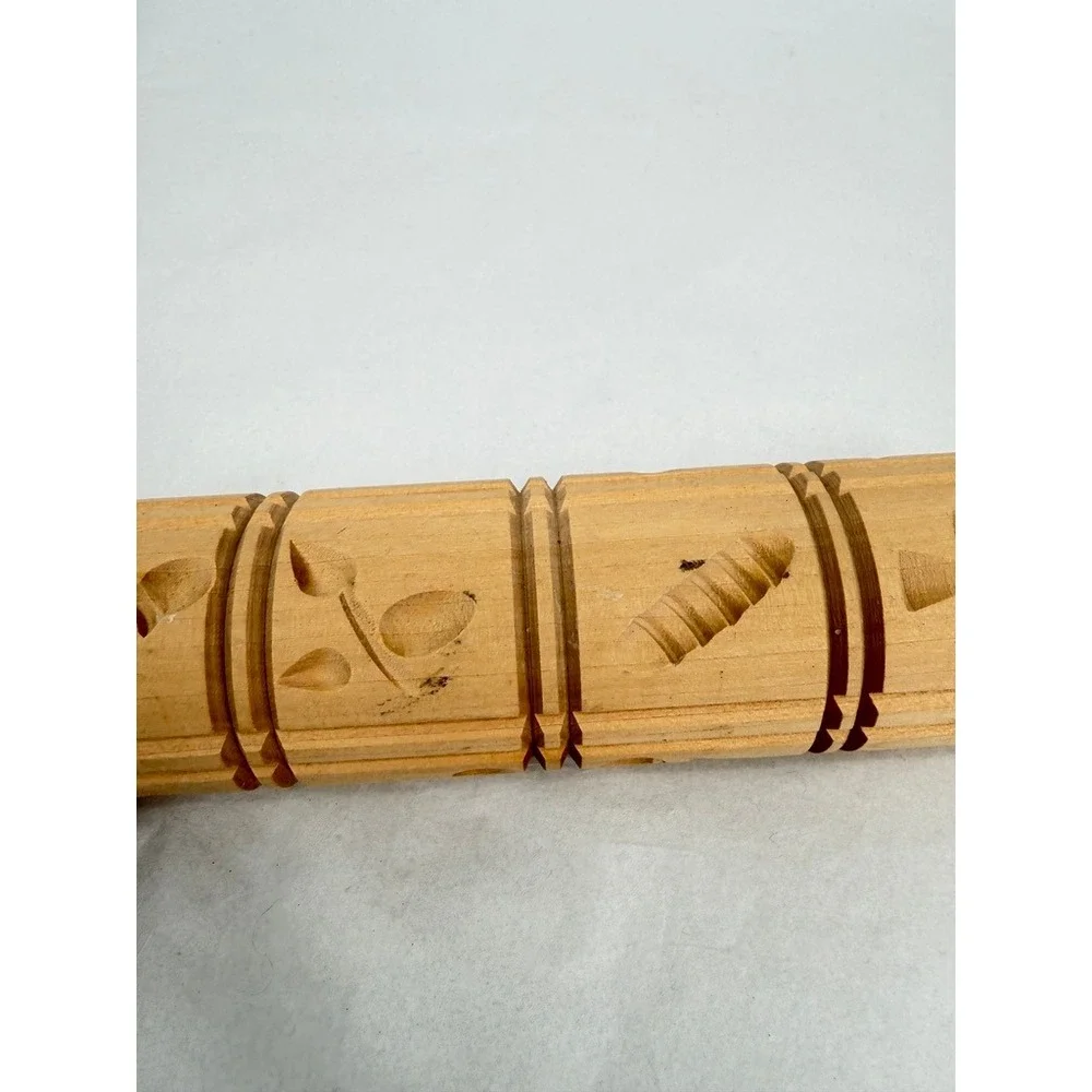 Handcrafted Wooden Embossed Rolling Pin Springerle Cookie Dough Roller W Germany